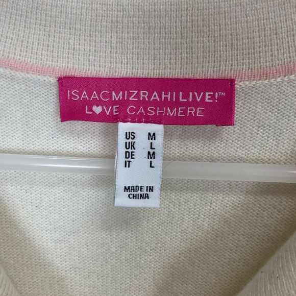 Isaac Mizrahi Live Cardigan Sweater Womens Medium Cream Collar 100% Cashmere - Picture 3 of 7